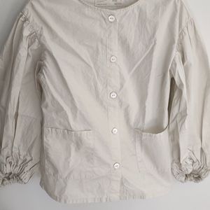 Zara kids balloon sleeve button down poplin shirt
